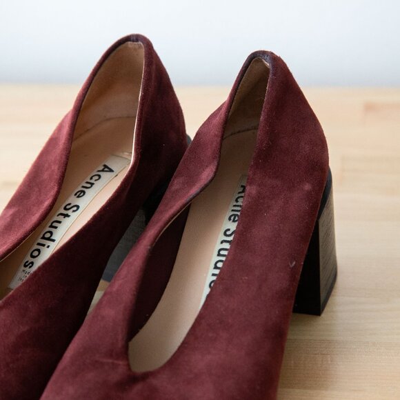Acne Studios Burgundy Suede Leather Pumps, Size US 6.5 / EU 37 | Dust Bag Inc - Picture 12 of 13